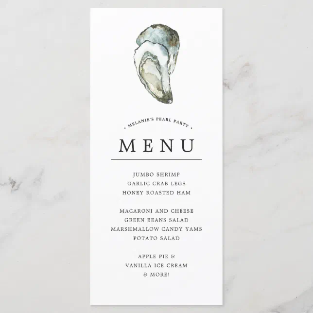 Oyster Pearl Party Dual Oysters Opal Theme Menu Zazzle