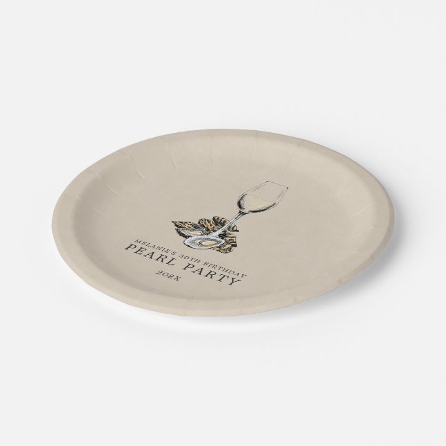 Oyster Pearl Party Paper Plates (Angled)
