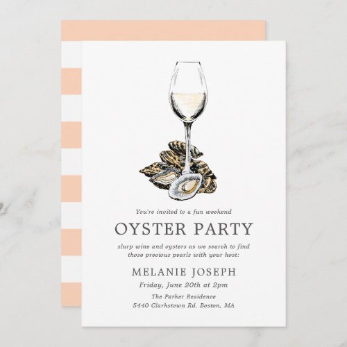 Oyster Pearl Party  Peach Stripes Invitation