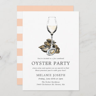 Oyster Pearl Party   Peach Stripes Invitation