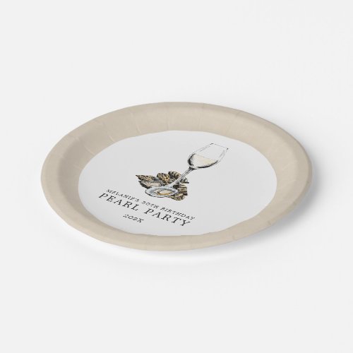 Oyster Pearl Party Tan  White Paper Plates