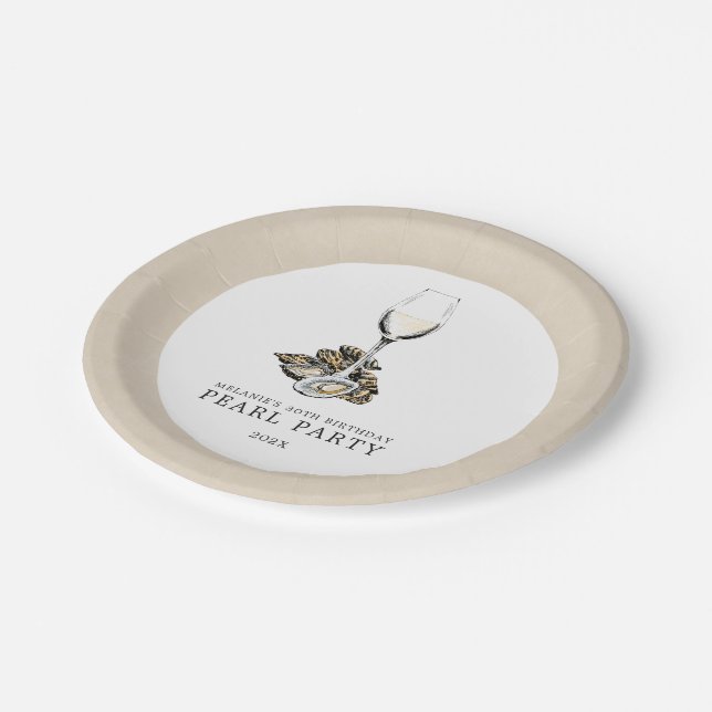 Oyster Pearl Party Tan | White Paper Plates (Angled)