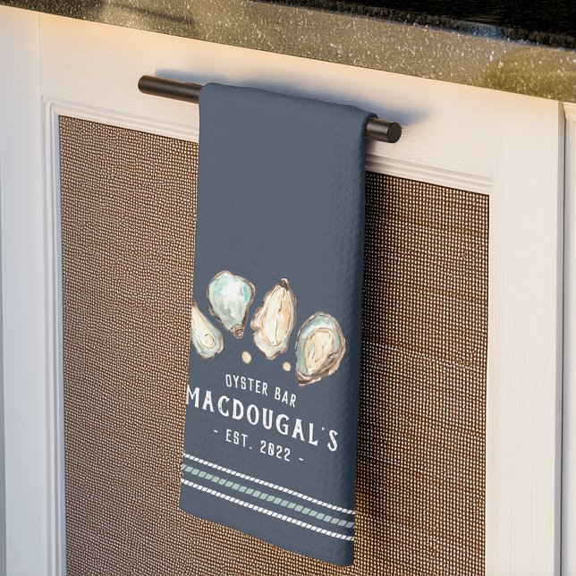 Oyster & Pearl Personalized Family Name Oyster Bar Kitchen Towel (Creator Uploaded)