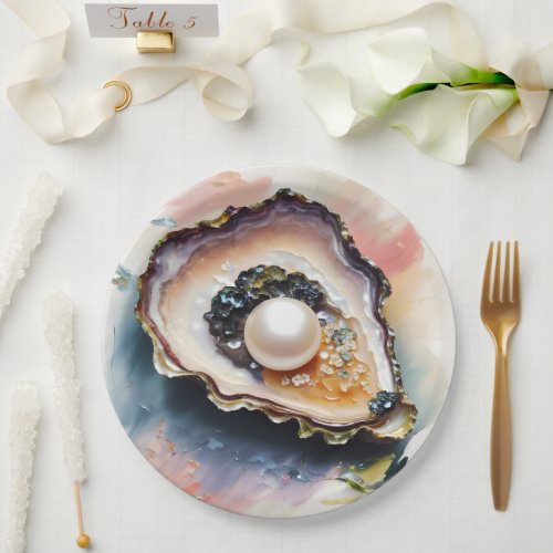 Oyster Pearl Shellfish Art Paper Plates