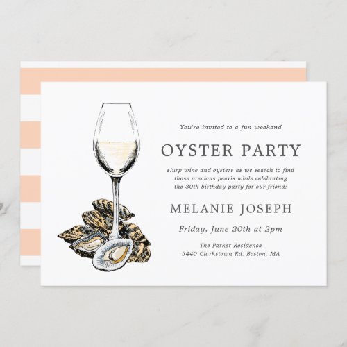 Oyster Pearl Themed Birthday  Peach Stripes Invitation