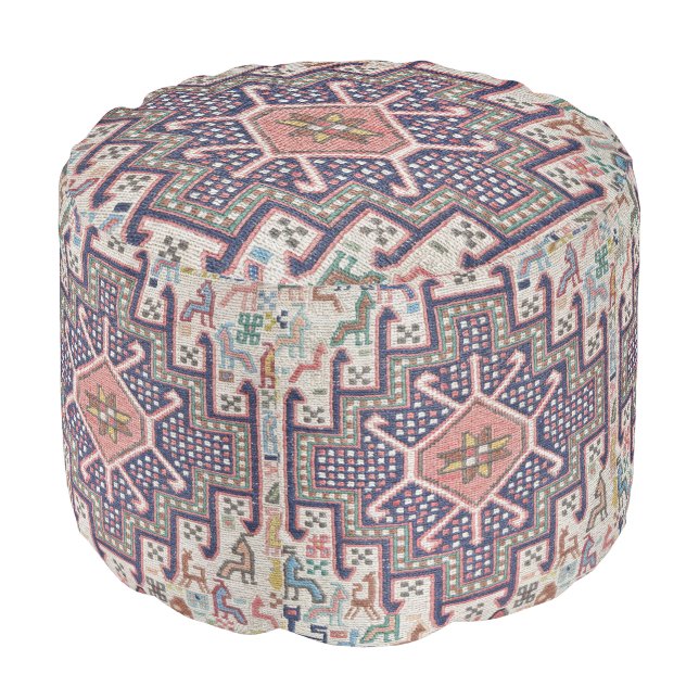 Oyster Pink Anatolian Pattern Turkish Kilim Rug Pouf (Angled Front)