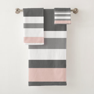 Oyster Pink and Gray Stripes Bath Towel Set