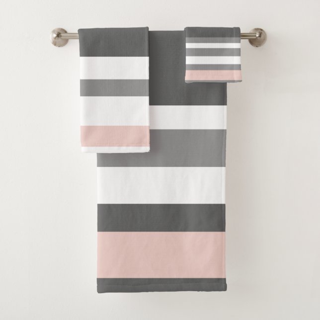 Oyster Pink and Gray Stripes Bath Towel Set (Insitu)