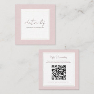 Oyster Pink & Gold Modern Minimal Wedding Details Square Business Card