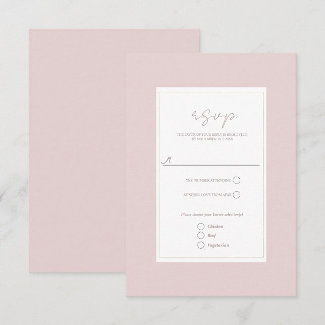 Oyster Pink & Gold Modern Minimal Wedding RSVP Card (Front/Back)