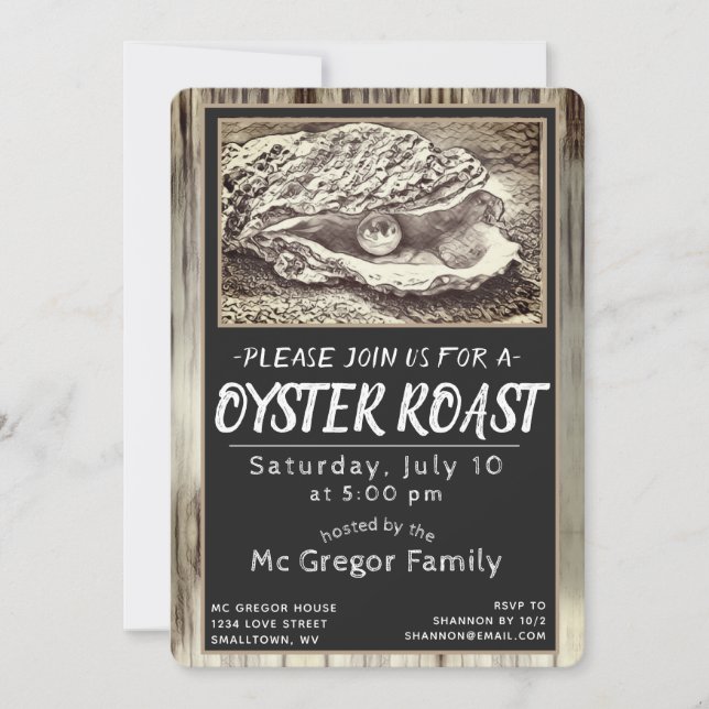 Oyster Roast Black and White All Purpose Invitation (Front)