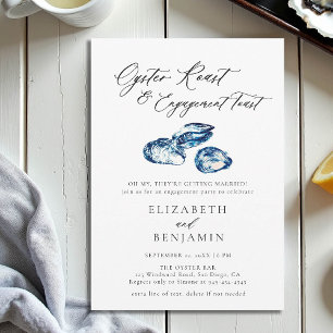 Oyster Roast Blue Watercolor Chic Engagement Party Invitation