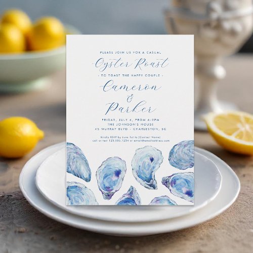 Oyster Roast Casual Engagement Party Watercolor Invitation