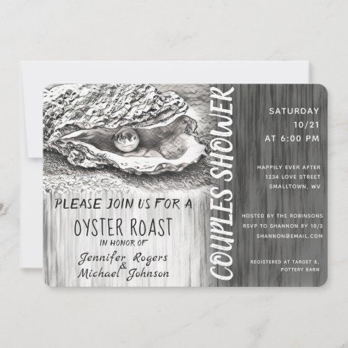 Oyster Roast Couples Shower Black and White Invitation