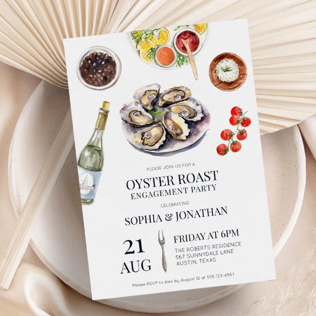 Oyster Roast Elegant Coastal Engagement Party Invitation | Zazzle