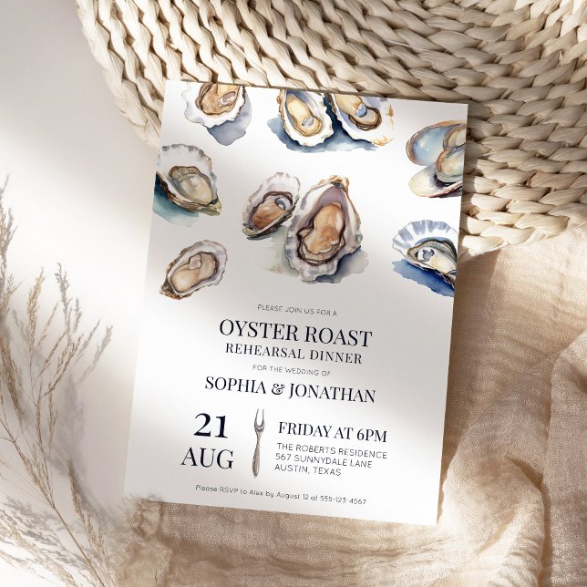 Oyster Roast Elegant Watercolor Rehearsal Dinner Invitation (Creator Uploaded)