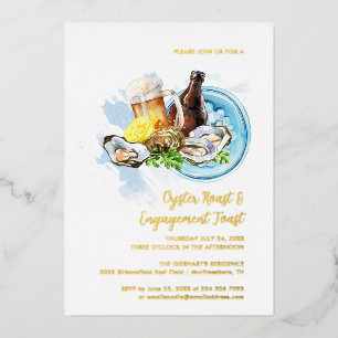 Oyster Roast Engagement Toast Seafood Party Gold Foil Invitation