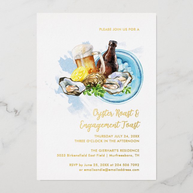 Oyster Roast Engagement Toast Seafood Party Gold Foil Invitation (Front)