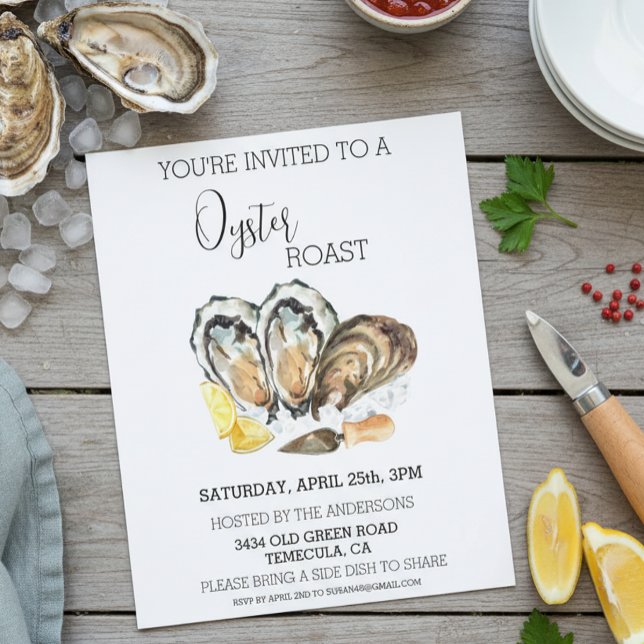 Oyster Roast Invitation Watercolor Cookout Budget (Creator Uploaded)