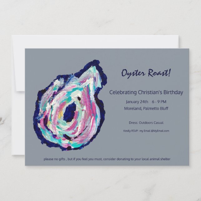 Oyster Roast Party Invitation - Dove Gray (Front)