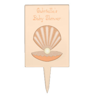 Oyster shell and Pearl Gender Neutral Baby Shower Cake Topper