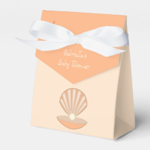 Oyster shell and Pearl Gender Neutral Baby Shower Favor Boxes