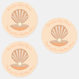 Oyster shell and Pearl Gender Neutral Baby Shower Labels