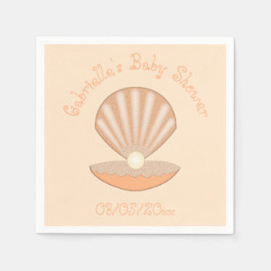 Oyster shell and Pearl Gender Neutral Baby Shower Napkins