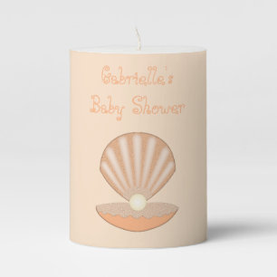Oyster shell and Pearl Gender Neutral Baby Shower Pillar Candle