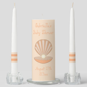 Oyster shell and Pearl Gender Neutral Baby Shower Unity Candle Set