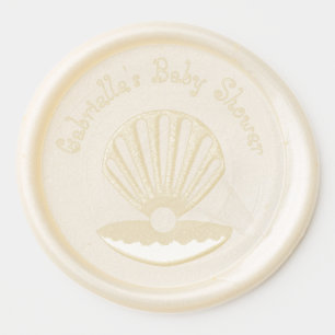 Oyster shell and Pearl Gender Neutral Baby Shower Wax Seal Sticker