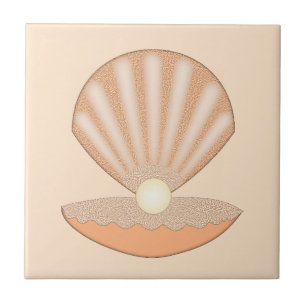 Oyster shell and Pearl Gender Neutral Ceramic Tile