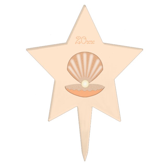 Oyster shell and Pearl Gender Neutral Custom Cake Topper (Front)