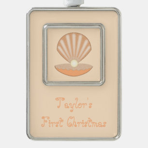 Oyster shell and Pearl Gender Neutral Custom Christmas Ornament