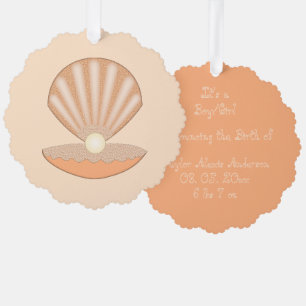 Oyster shell and Pearl Gender Neutral Custom Ornament Card