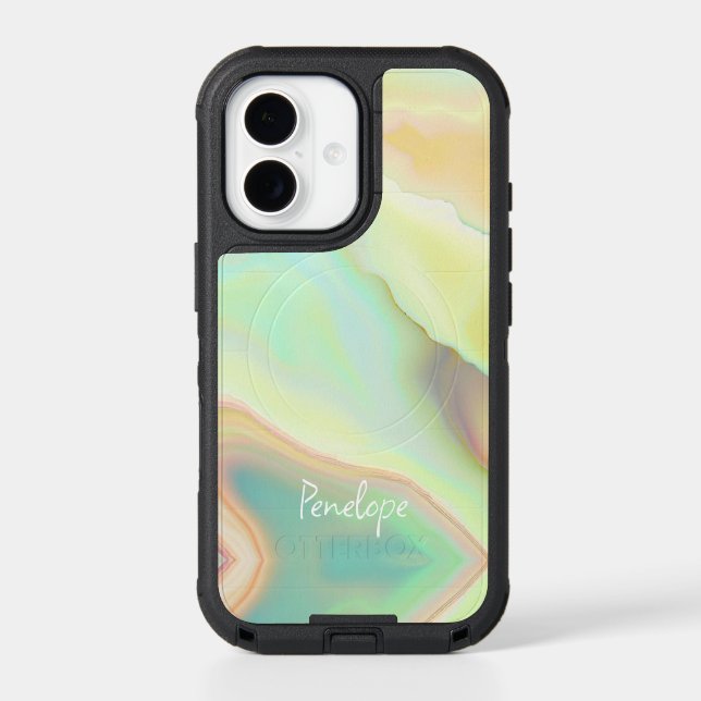 Oyster Shell Marbled Agate Look with Your Name  Otterbox iPhone Case (Back)