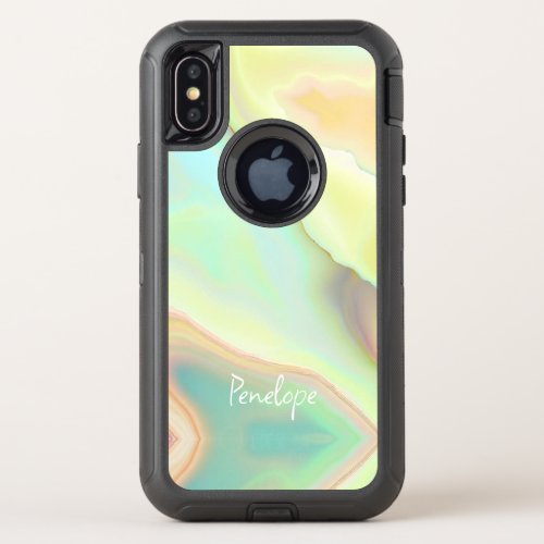 Oyster Shell Marbled Agate Look with Your Name  OtterBox Defender iPhone X Case