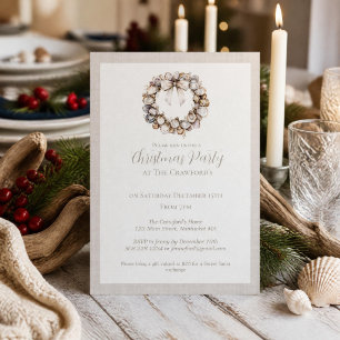 Oyster Shell Wreath Coastal Christmas Invitation