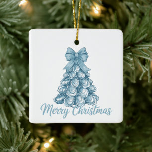 Oyster Tree Bow Preppy Merry Christmas Coquette Ceramic Ornament