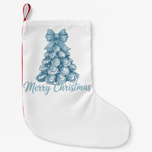 Oyster Tree Bow Preppy Merry Christmas Coquette Small Christmas Stocking (Front)