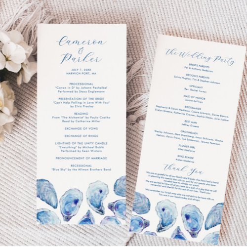Oyster Watercolor Beach Wedding Double Sided Program