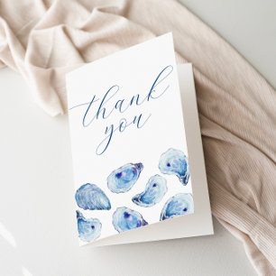 Oyster Watercolor Blue Simple Elegant Folded Letterpress Thank You Card