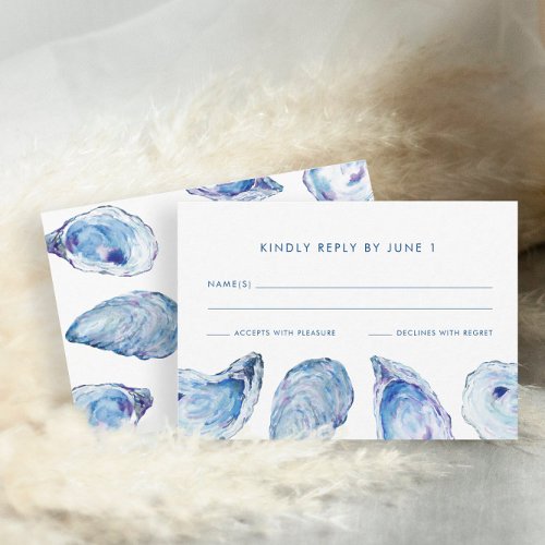 Oyster Wedding Blue Watercolor RSVP Card