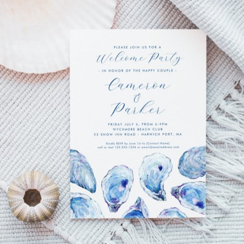 Oyster Welcome Party Blue Watercolor Invitation
