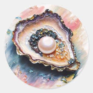Oyster With Pearl Sea Life Art Classic Round Sticker