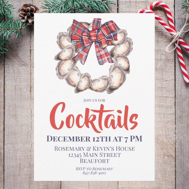 Oyster Wreath with Plaid Ribbon Cocktail Party Invitation (Creator Uploaded)