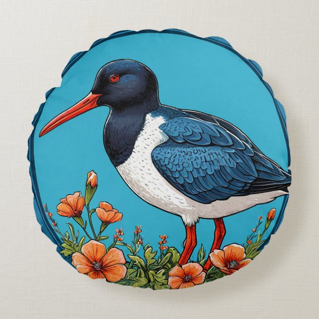 Oystercatcher Bird Round Pillow (Front)