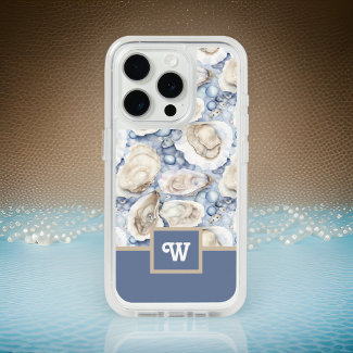 Oysters and Pearls in Blue Gray Tan with Monogram 