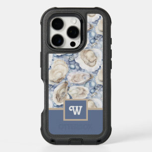 Oysters and Pearls in Blue Gray Tan with Monogram iPhone 16 Pro Case