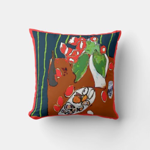Oysters and Satsumas Fauvist Still Life Throw Pillow